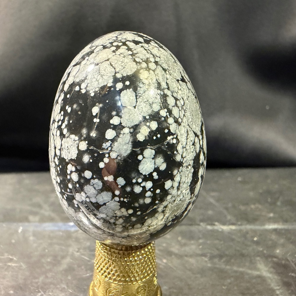 Polished Snowflake Obsidian Crystal Egg Natural Stone Mineral Specimen 1.75"
